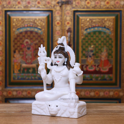 12" Pure White Marble Lord Shiva Idol with Trishul