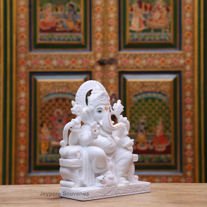12" Pure White Marble Handcrafted Lord Ganesha Idol