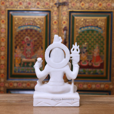 12" Pure White Marble Lord Shiva Idol with Trishul