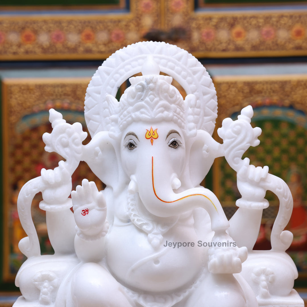 12" Pure White Marble Handcrafted Lord Ganesha Idol