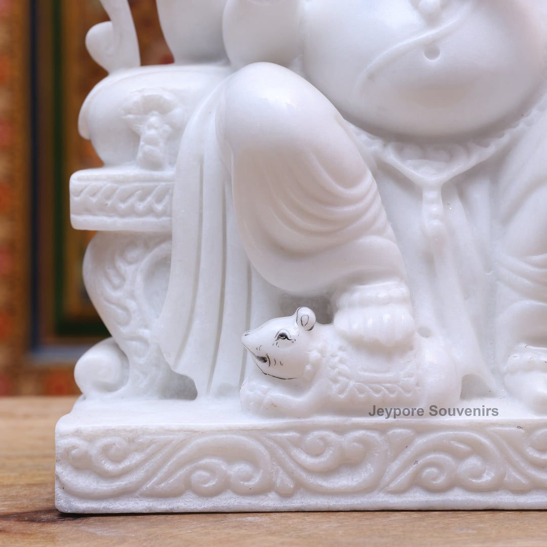 12" Pure White Marble Handcrafted Lord Ganesha Idol