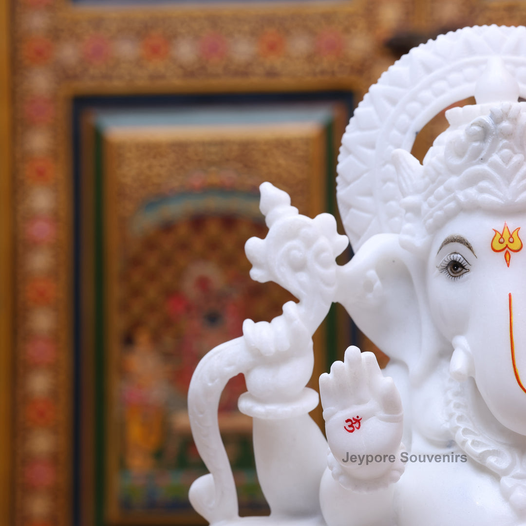 12" Pure White Marble Handcrafted Lord Ganesha Idol