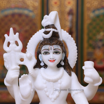 12" Pure White Marble Lord Shiva Idol with Trishul