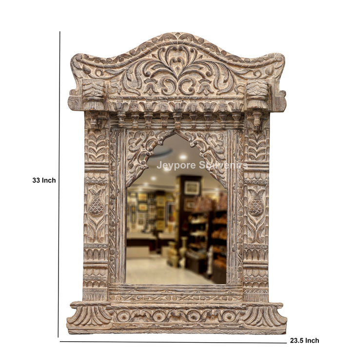Hand-Carved Antique Rustic Wooden Wall Mirror