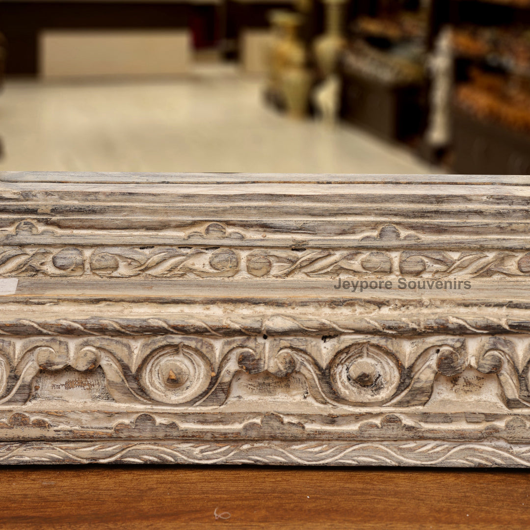 Hand-Carved Antique Rustic Wooden Wall Mirror