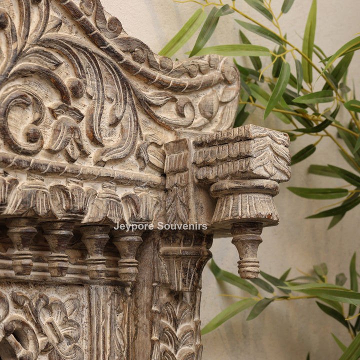 Hand-Carved Antique Rustic Wooden Wall Mirror