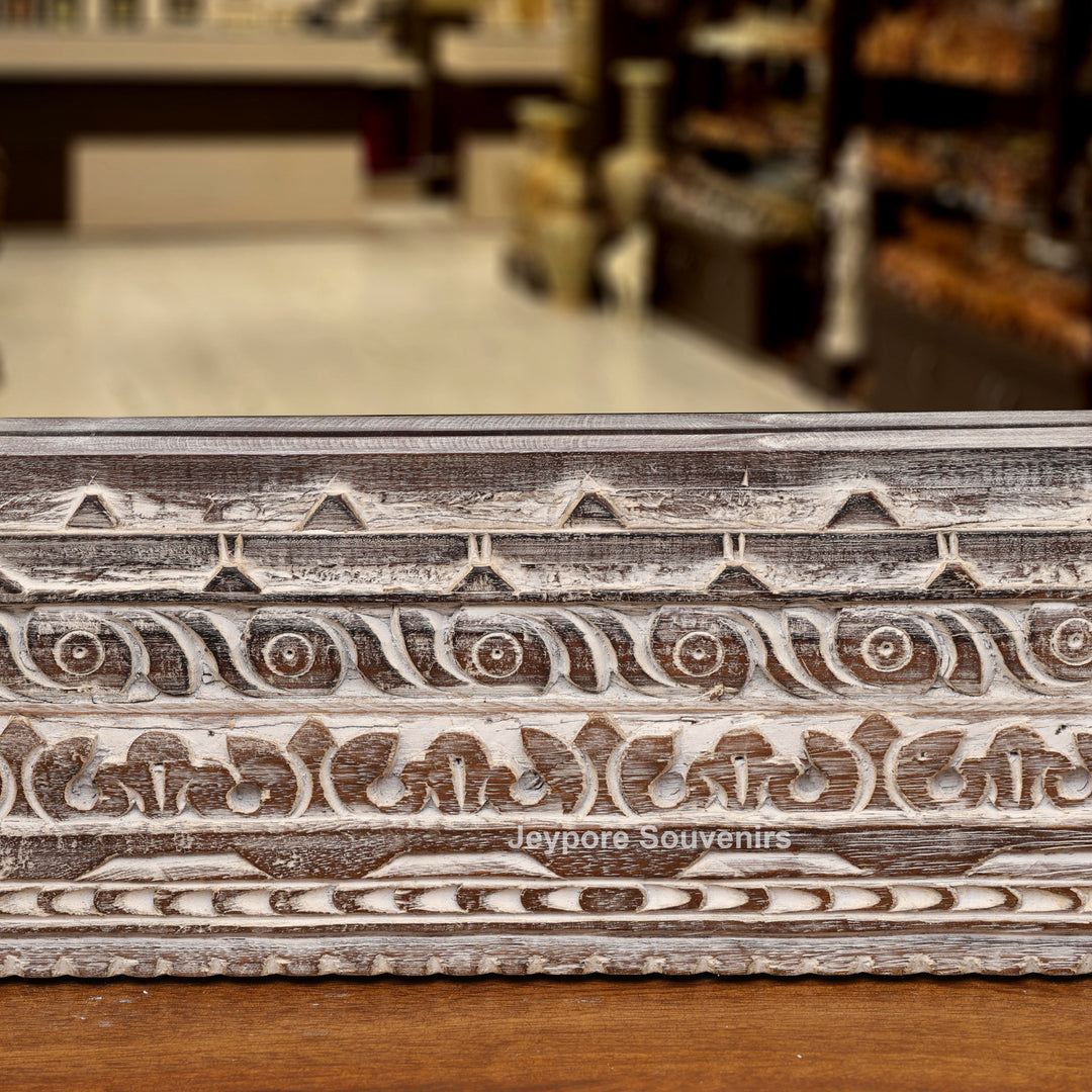Hand-Carved Wooden Rustic Heritage Jharokha Wall Mirror Frame