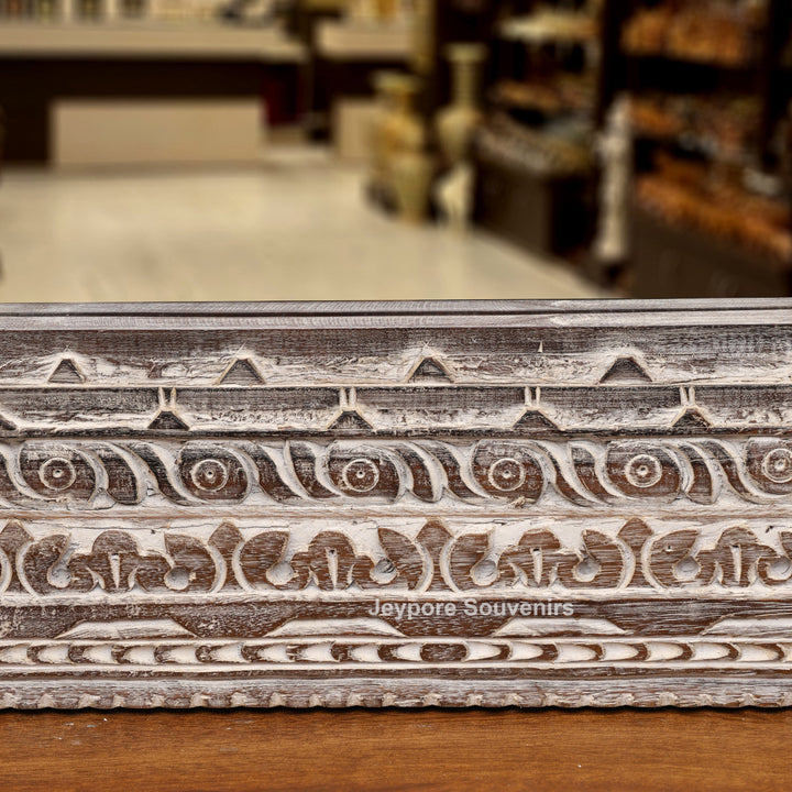 Hand-Carved Wooden Rustic Heritage Jharokha Wall Mirror Frame