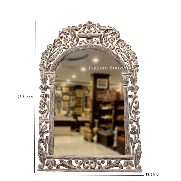 Hand-Carved Wooden Natural Finish Wall Mirror