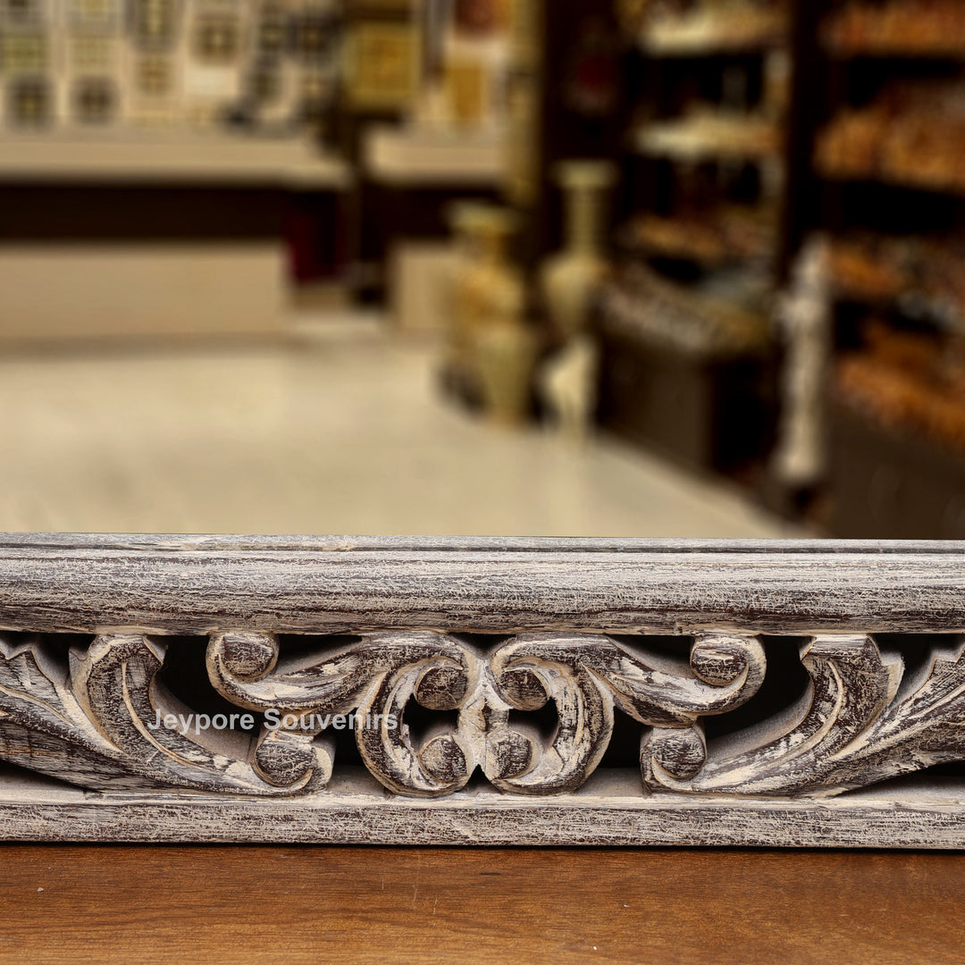 Hand-Carved Wooden Natural Finish Wall Mirror