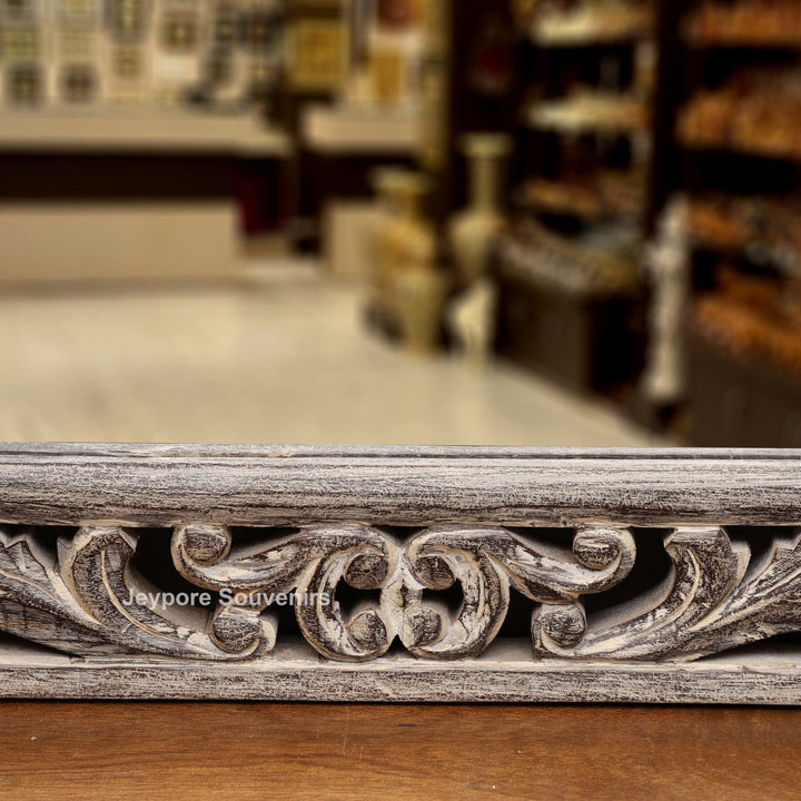 Hand-Carved Wooden Natural Finish Wall Mirror