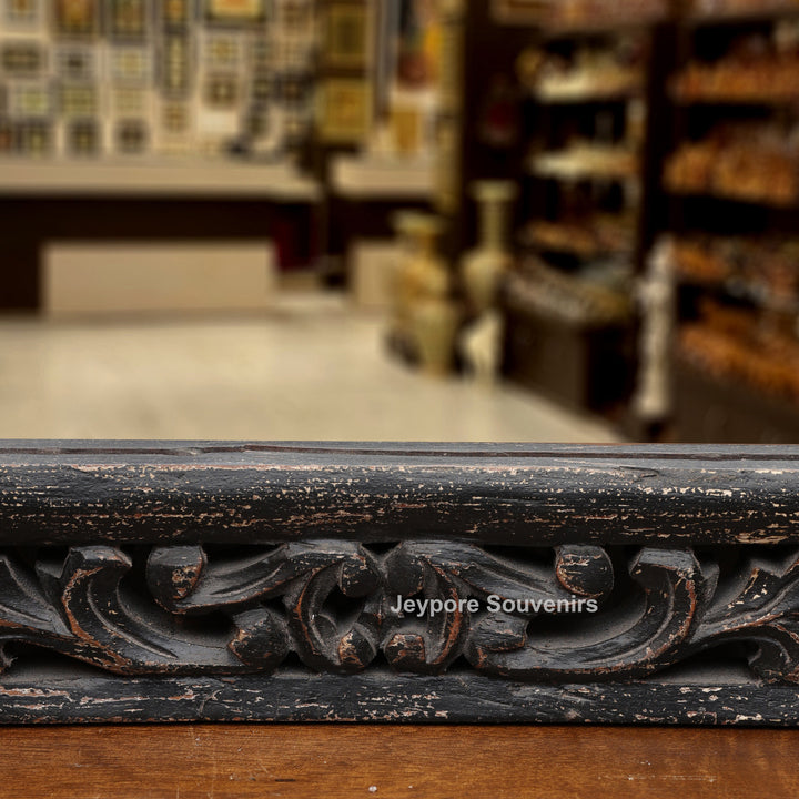 Hand-Carved Wooden Vanity Wall Mirror with Distressed Rustic Finish