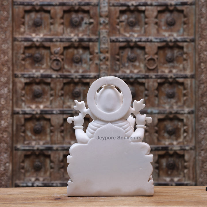 15" Handcrafted Pure White Marble Lord Ganesha Statue