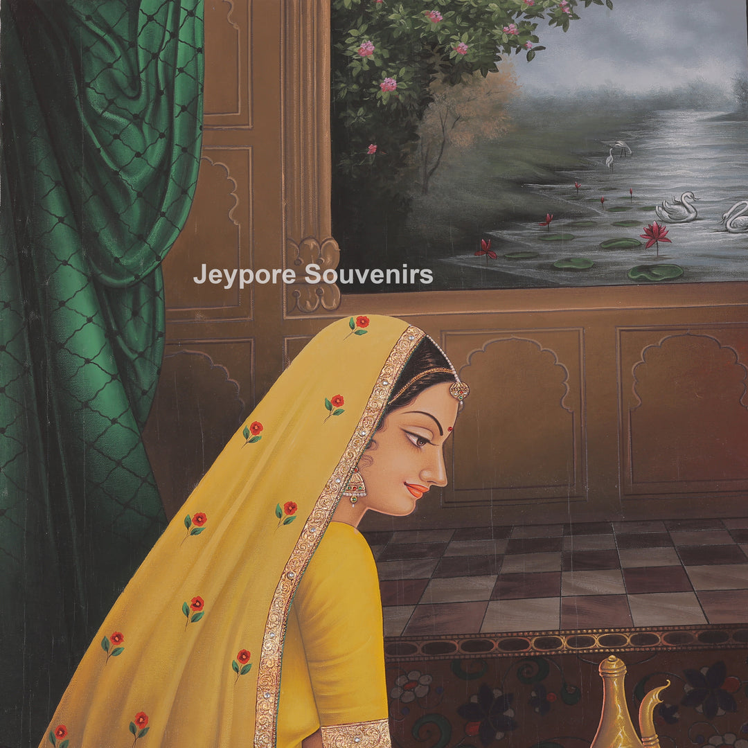 Handcrafted Ladies Playing Chausar Canvas Painting