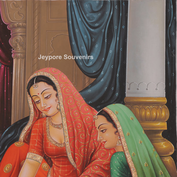 Handcrafted Ladies Playing Chausar Canvas Painting
