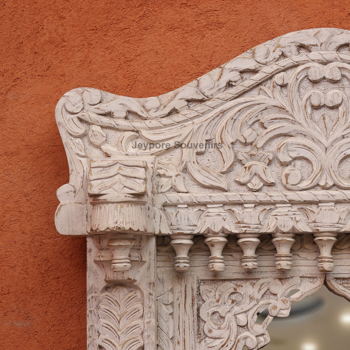 Vintage Jharokha Wall Mirror with Distressed White Finish