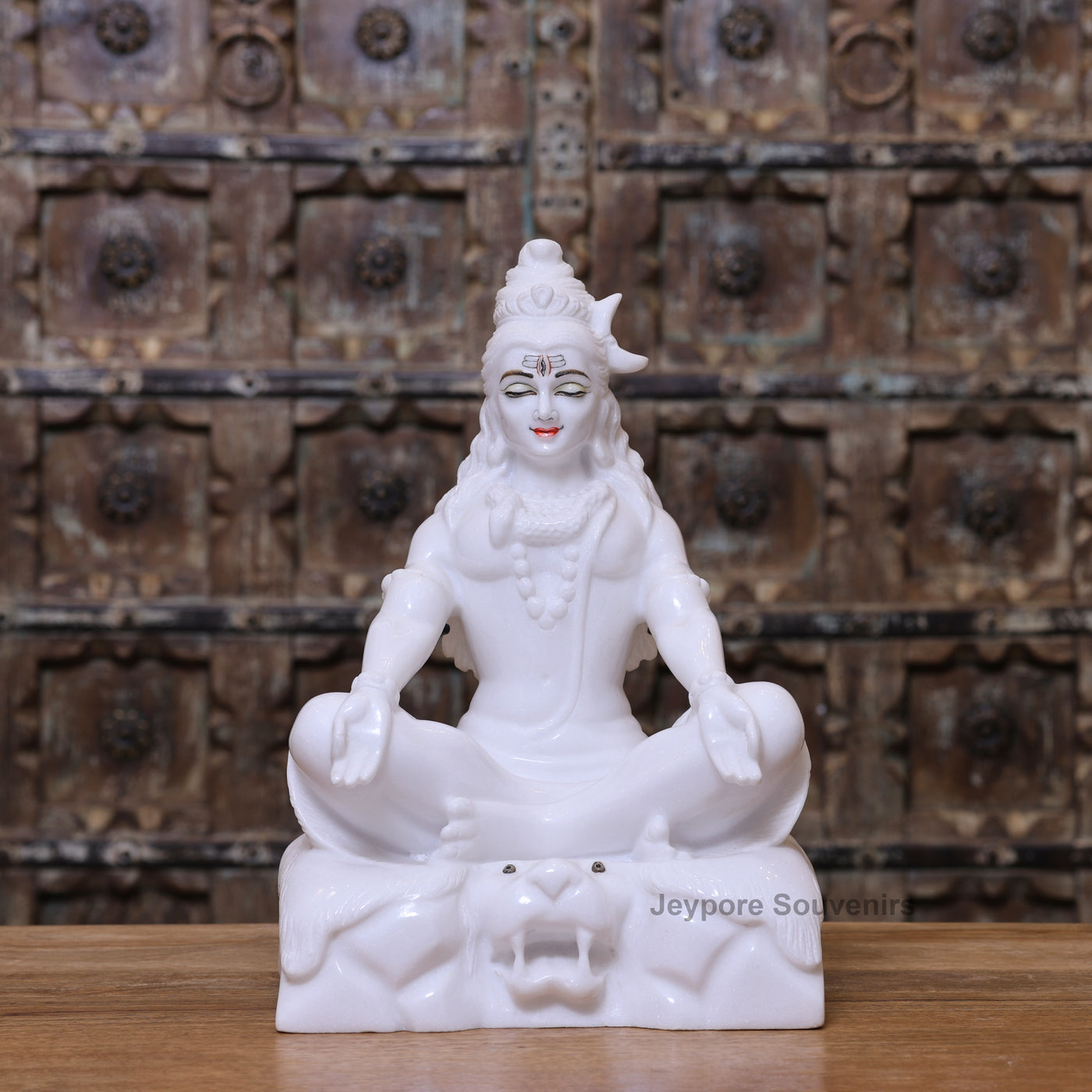 15" Lord Shiva White Marble Statue in Meditation Pose