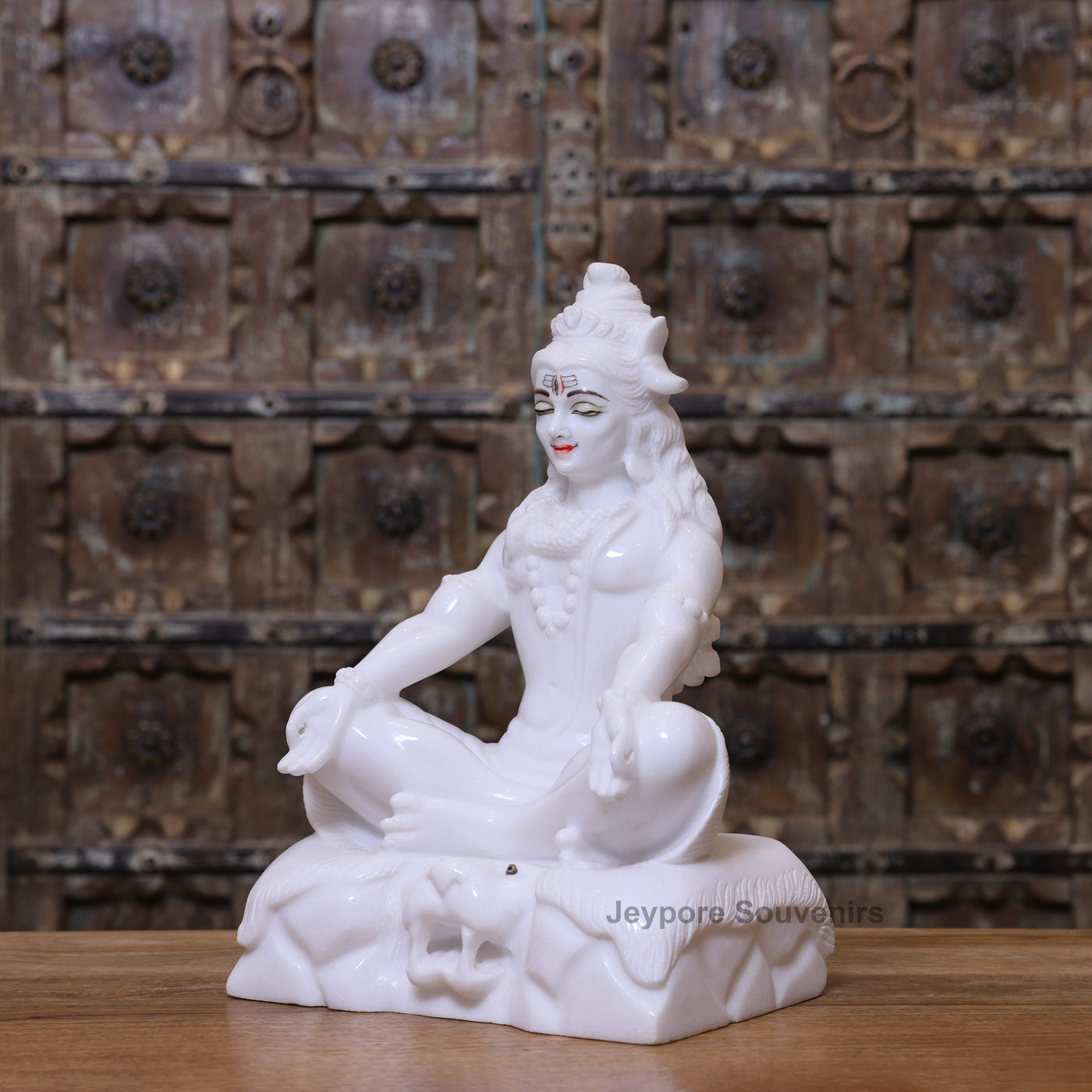 15" Lord Shiva White Marble Statue in Meditation Pose