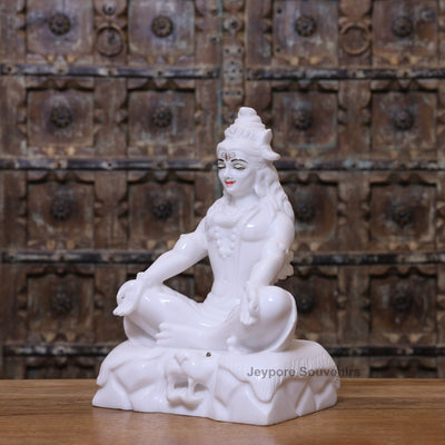 15" Lord Shiva White Marble Statue in Meditation Pose