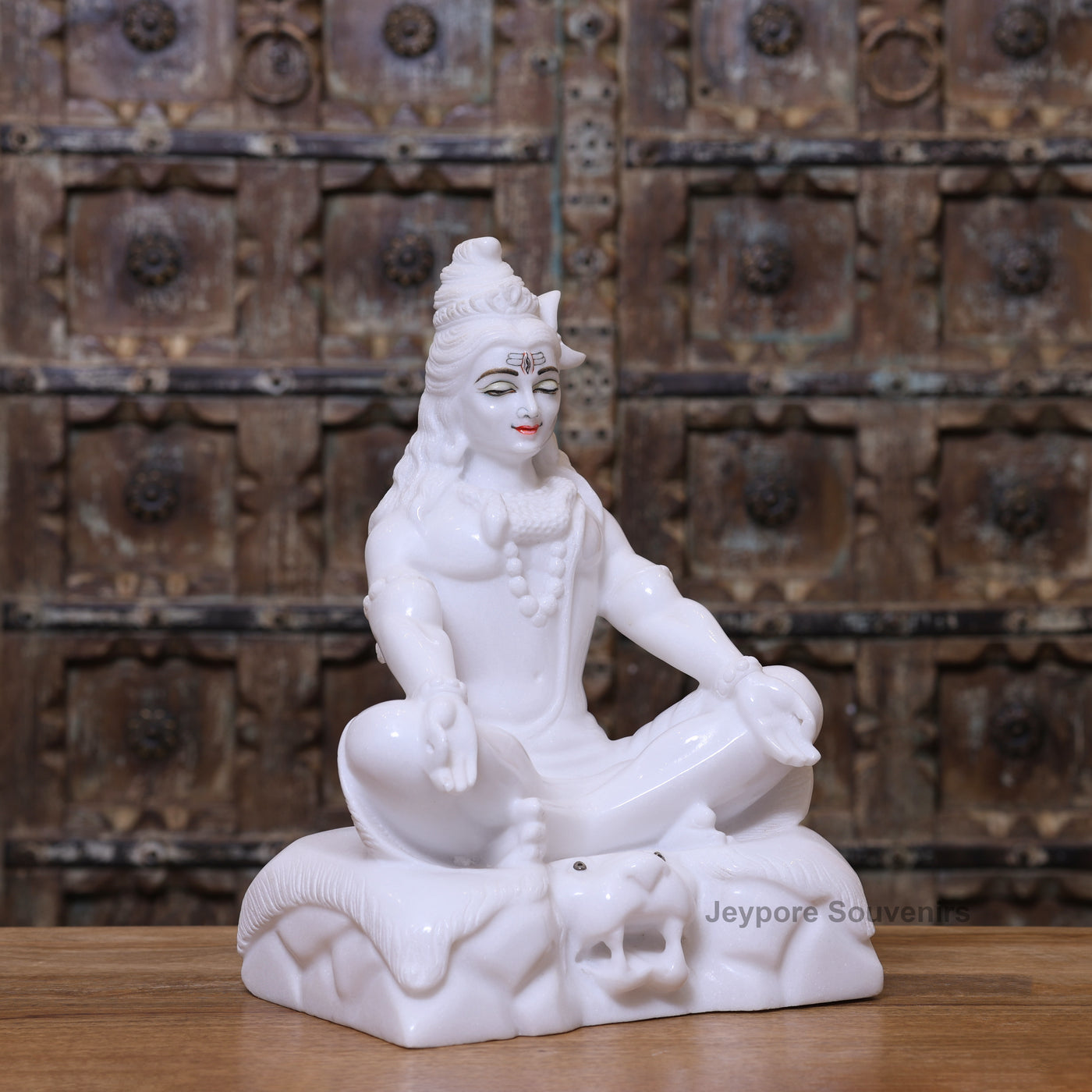 15" Lord Shiva White Marble Statue in Meditation Pose