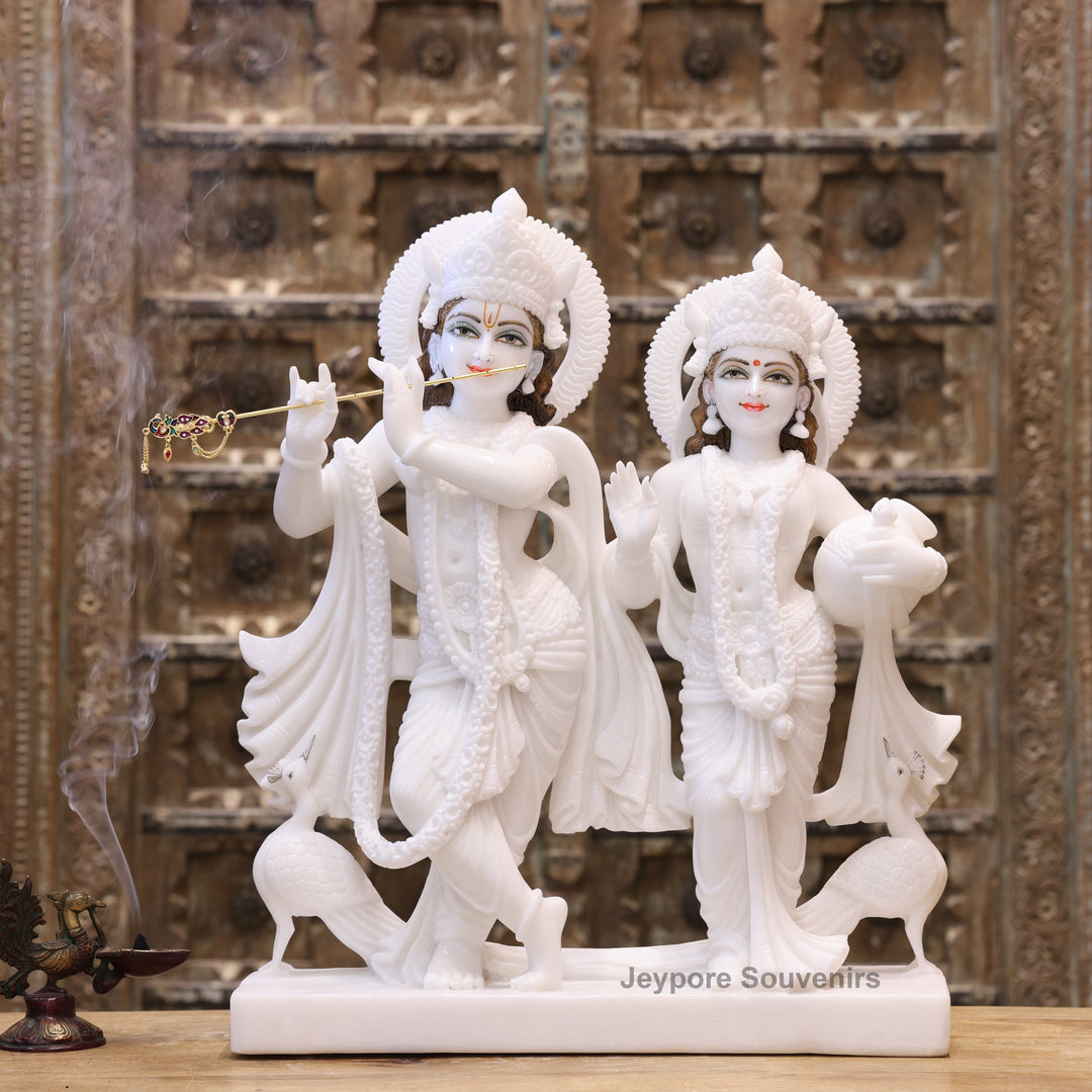 24" Pure White Marble Radha Krishna Statue