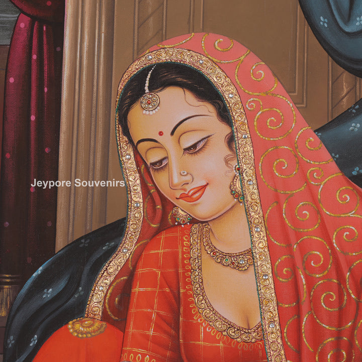 Handcrafted Ladies Playing Chausar Canvas Painting
