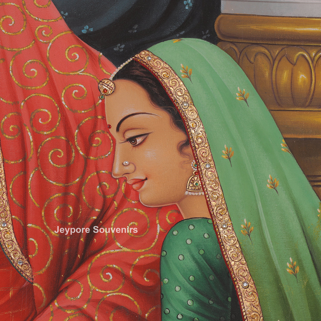 Handcrafted Ladies Playing Chausar Canvas Painting