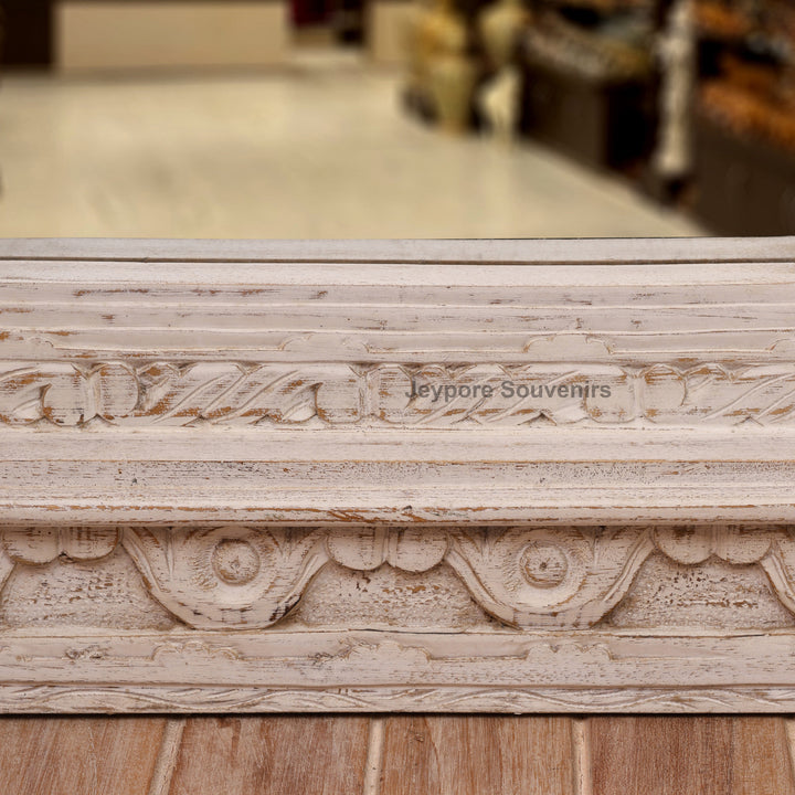 Vintage Jharokha Wall Mirror with Distressed White Finish