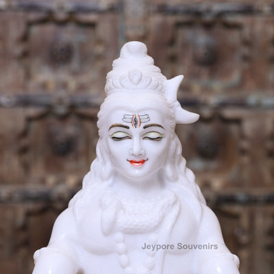 15" Lord Shiva White Marble Statue in Meditation Pose
