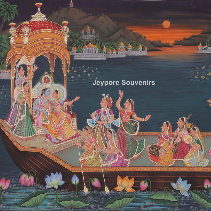 Nauka Vihar Canvas Painting With Radha, Krishna &amp; Gopis