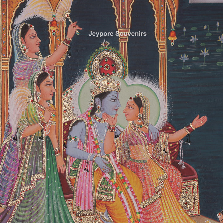 Nauka Vihar Canvas Painting With Radha, Krishna &amp; Gopis