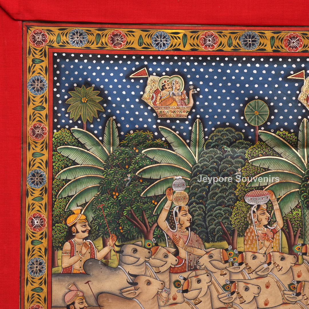 Handcrafted Pichwai Cow And Shrinathji Painting on Cotton Cloth