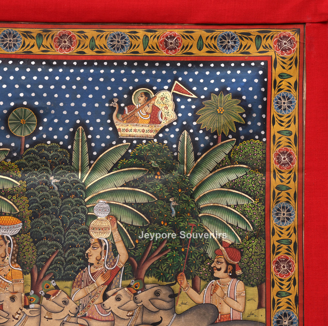 Handcrafted Pichwai Cow And Shrinathji Painting on Cotton Cloth