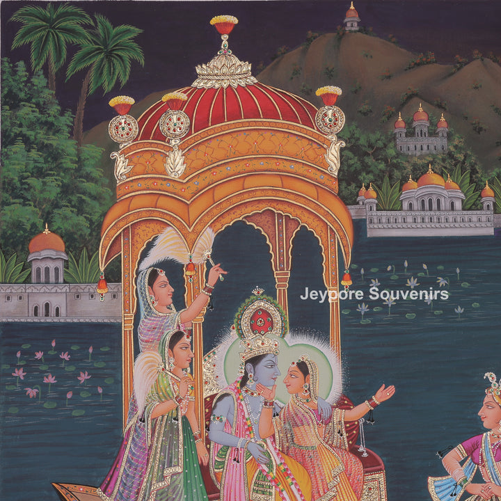Nauka Vihar Canvas Painting With Radha, Krishna &amp; Gopis
