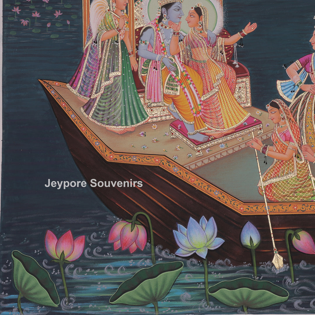 Nauka Vihar Canvas Painting With Radha, Krishna &amp; Gopis