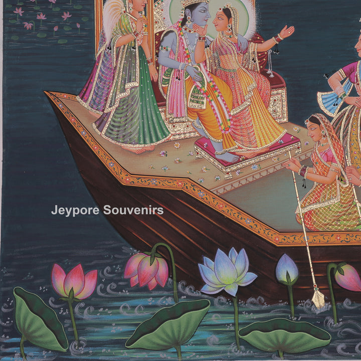 Nauka Vihar Canvas Painting With Radha, Krishna &amp; Gopis