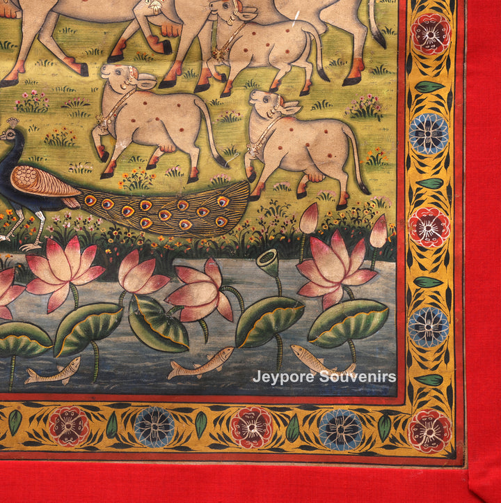 Handcrafted Pichwai Cow And Shrinathji Painting on Cotton Cloth