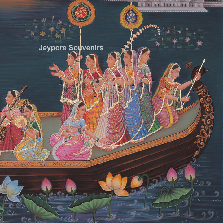 Nauka Vihar Canvas Painting With Radha, Krishna &amp; Gopis