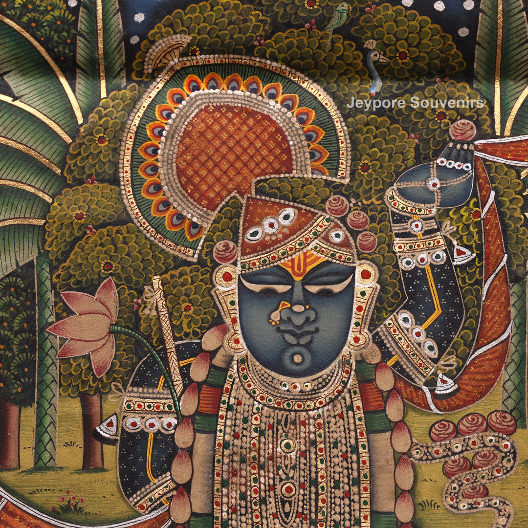Handcrafted Pichwai Cow And Shrinathji Painting on Cotton Cloth
