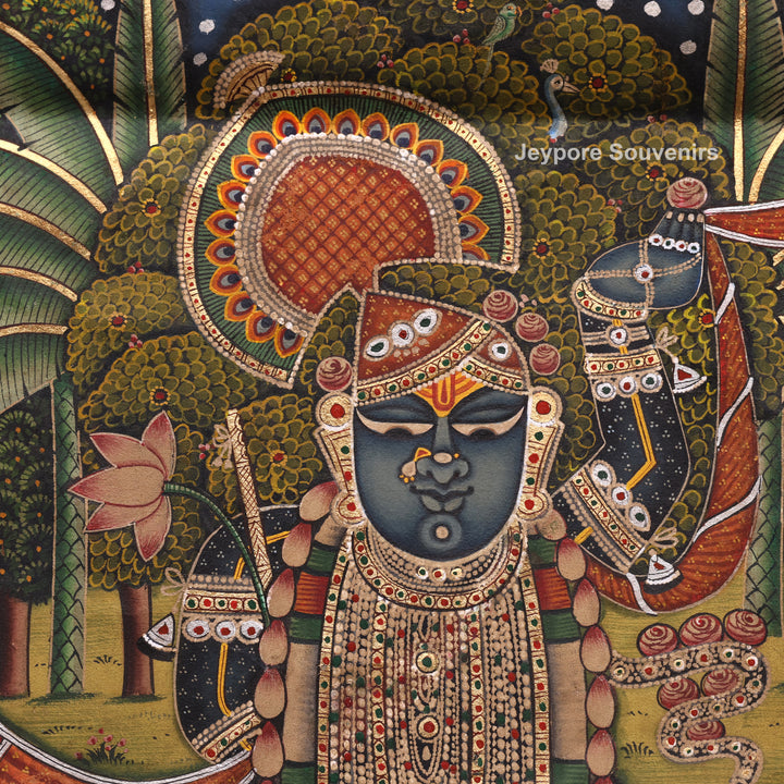 Handcrafted Pichwai Cow And Shrinathji Painting on Cotton Cloth