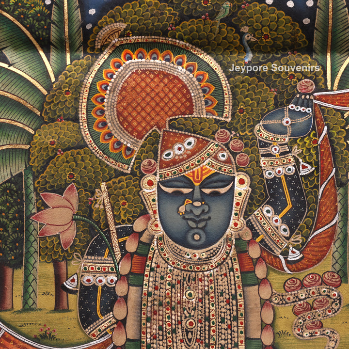Handcrafted Pichwai Cow And Shrinathji Painting on Cotton Cloth