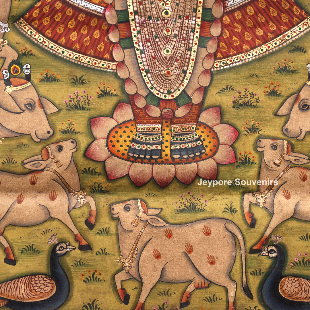 Handcrafted Pichwai Cow And Shrinathji Painting on Cotton Cloth