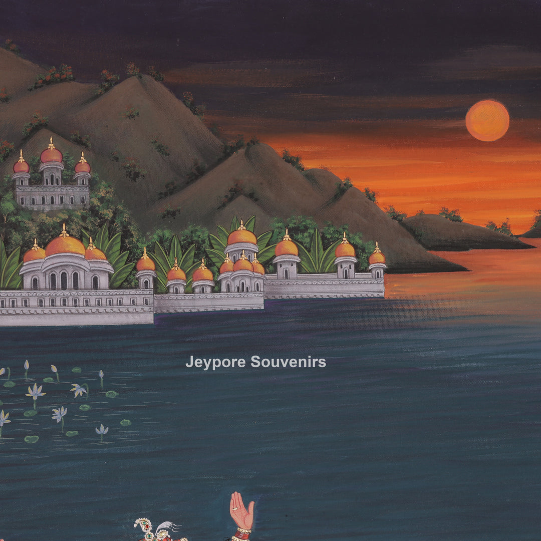 Nauka Vihar Canvas Painting With Radha, Krishna &amp; Gopis