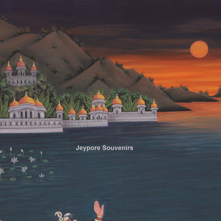 Nauka Vihar Canvas Painting With Radha, Krishna &amp; Gopis