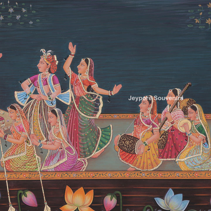 Nauka Vihar Canvas Painting With Radha, Krishna &amp; Gopis