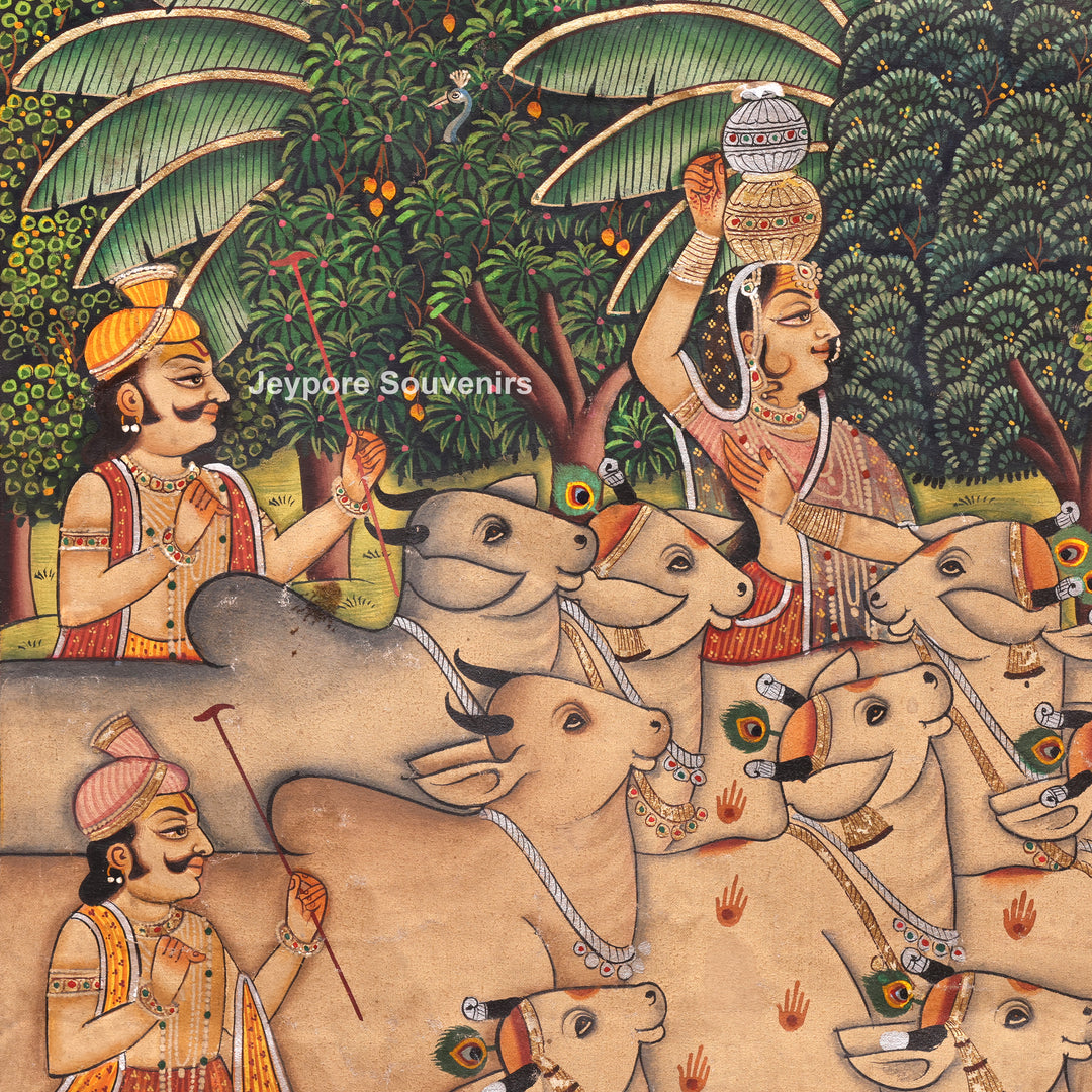 Handcrafted Pichwai Cow And Shrinathji Painting on Cotton Cloth