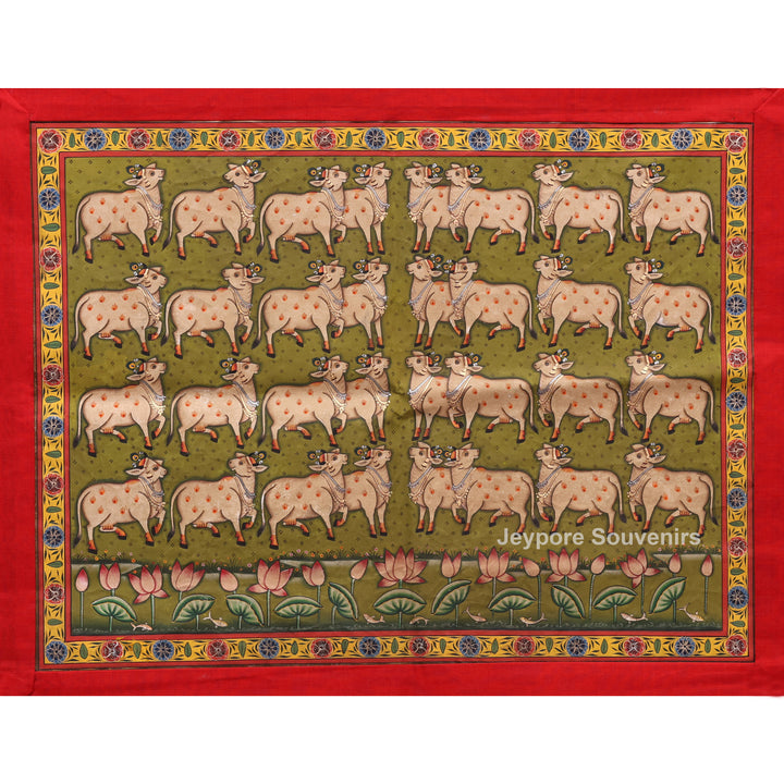 Handcrafted Pichwai Cow Motif Painting on Cotton Cloth