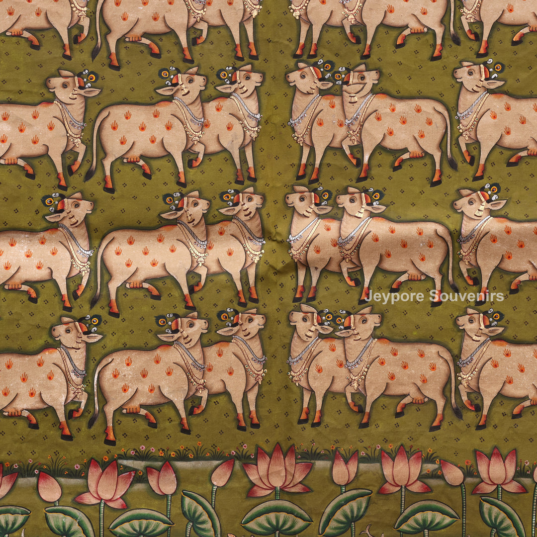 Handcrafted Pichwai Cow Motif Painting on Cotton Cloth