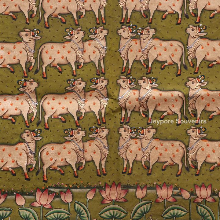 Handcrafted Pichwai Cow Motif Painting on Cotton Cloth