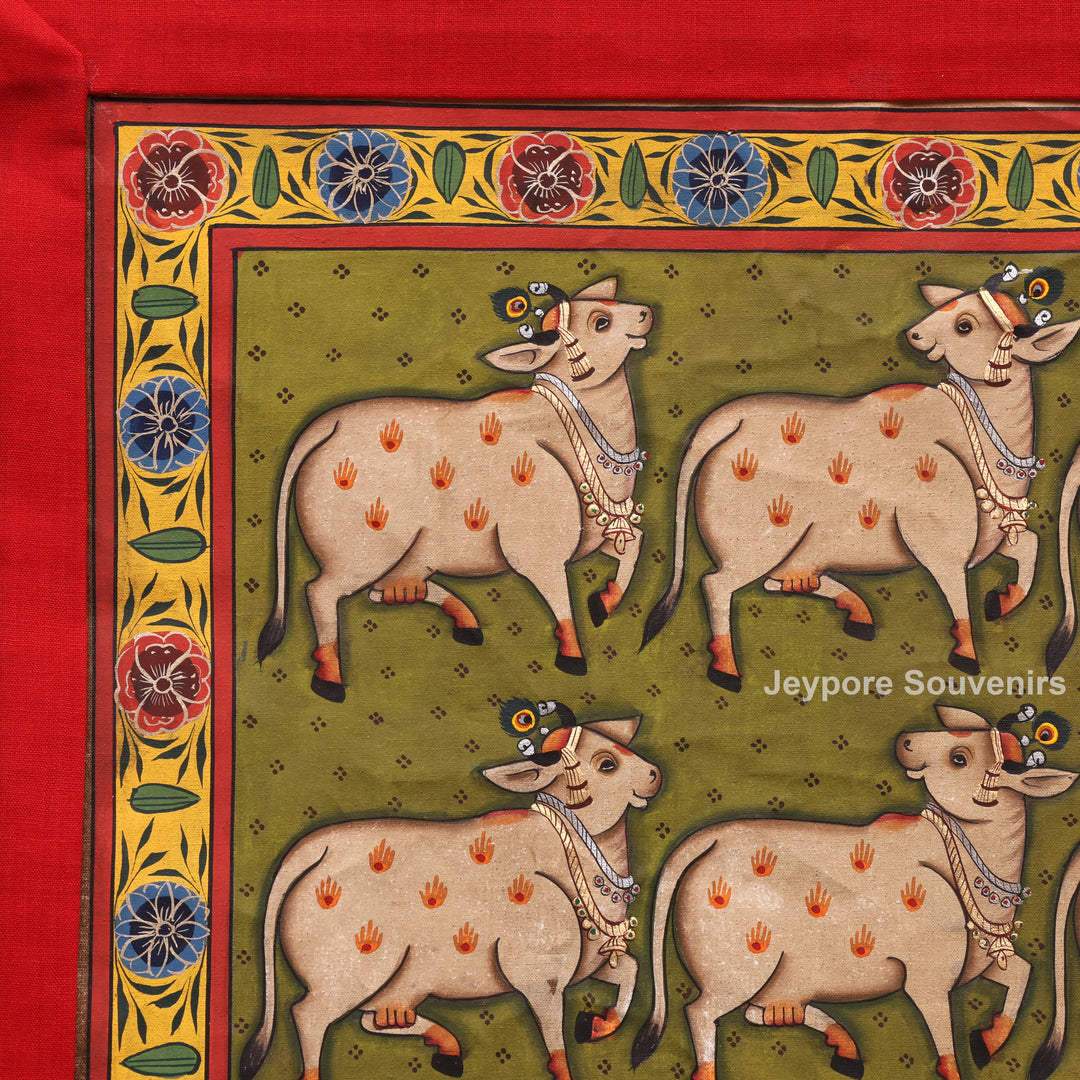 Handcrafted Pichwai Cow Motif Painting on Cotton Cloth